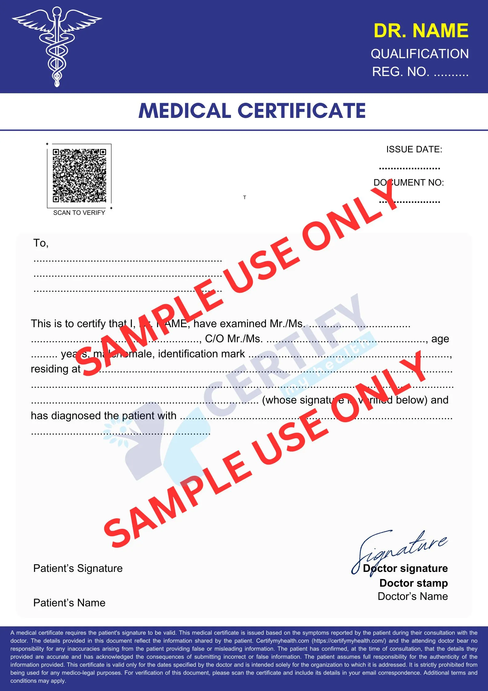 Sample medical certificate