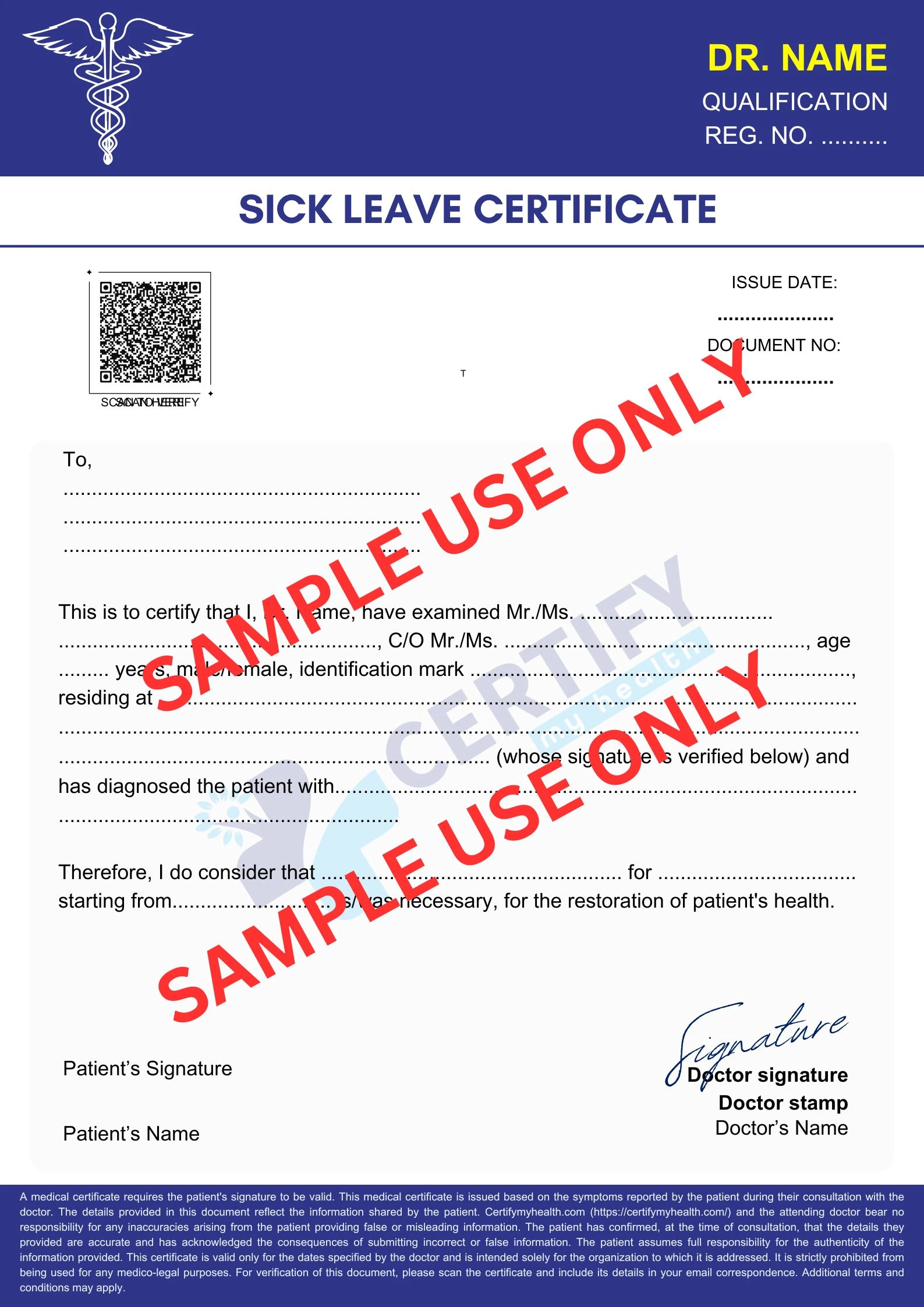 Sample medical certificate